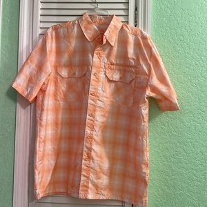 Reel Legends Mens Plaid Orange & White Short-Sleeve Casual Button Down Shirt L